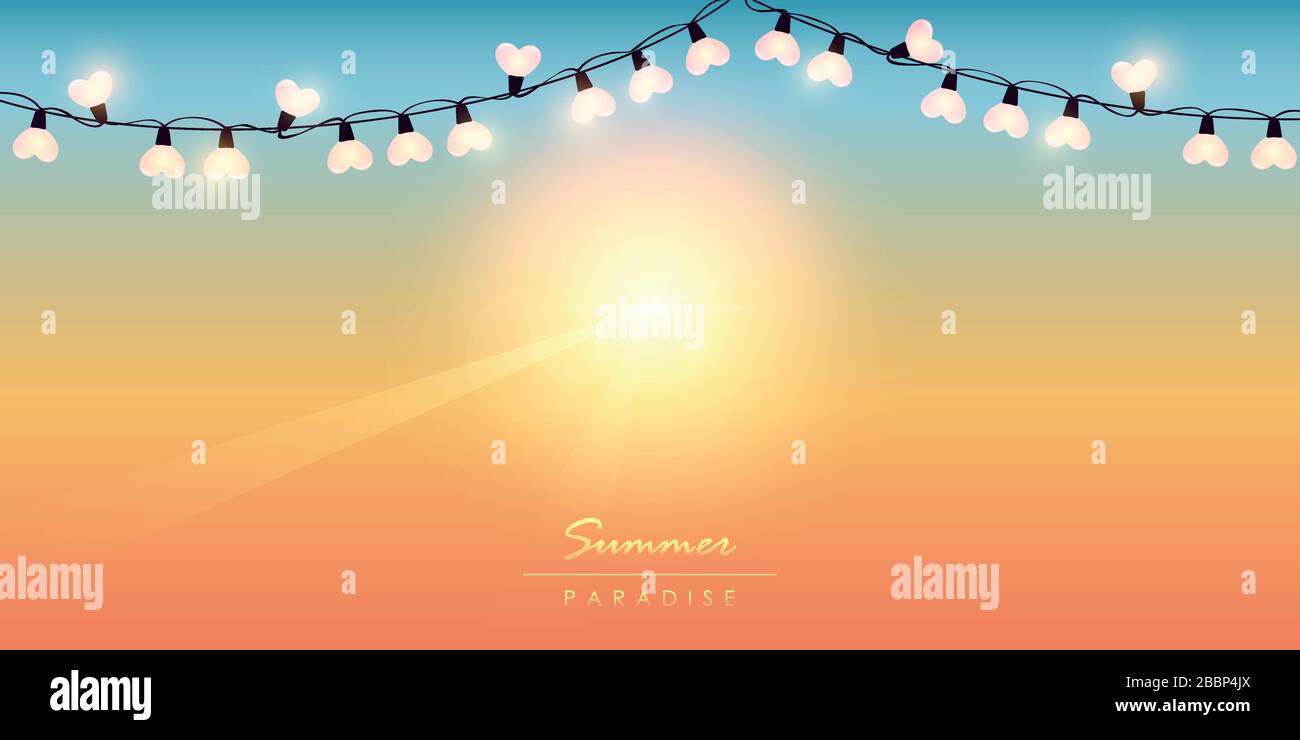 tropical summer paradise sunny background with fairy lights vector illustration EPS10 Stock Vector