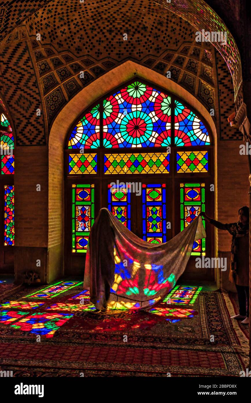 Stained glass windows in Nasir-ol-molk Mosque or Pink Mosque in Shiraz,  Iran Stock Photo - Alamy