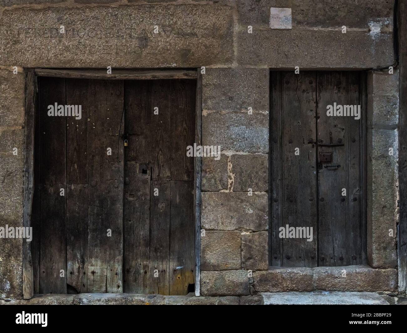 Old doors in the historic town of Miranda del Castañar. Spain. Stock Photo