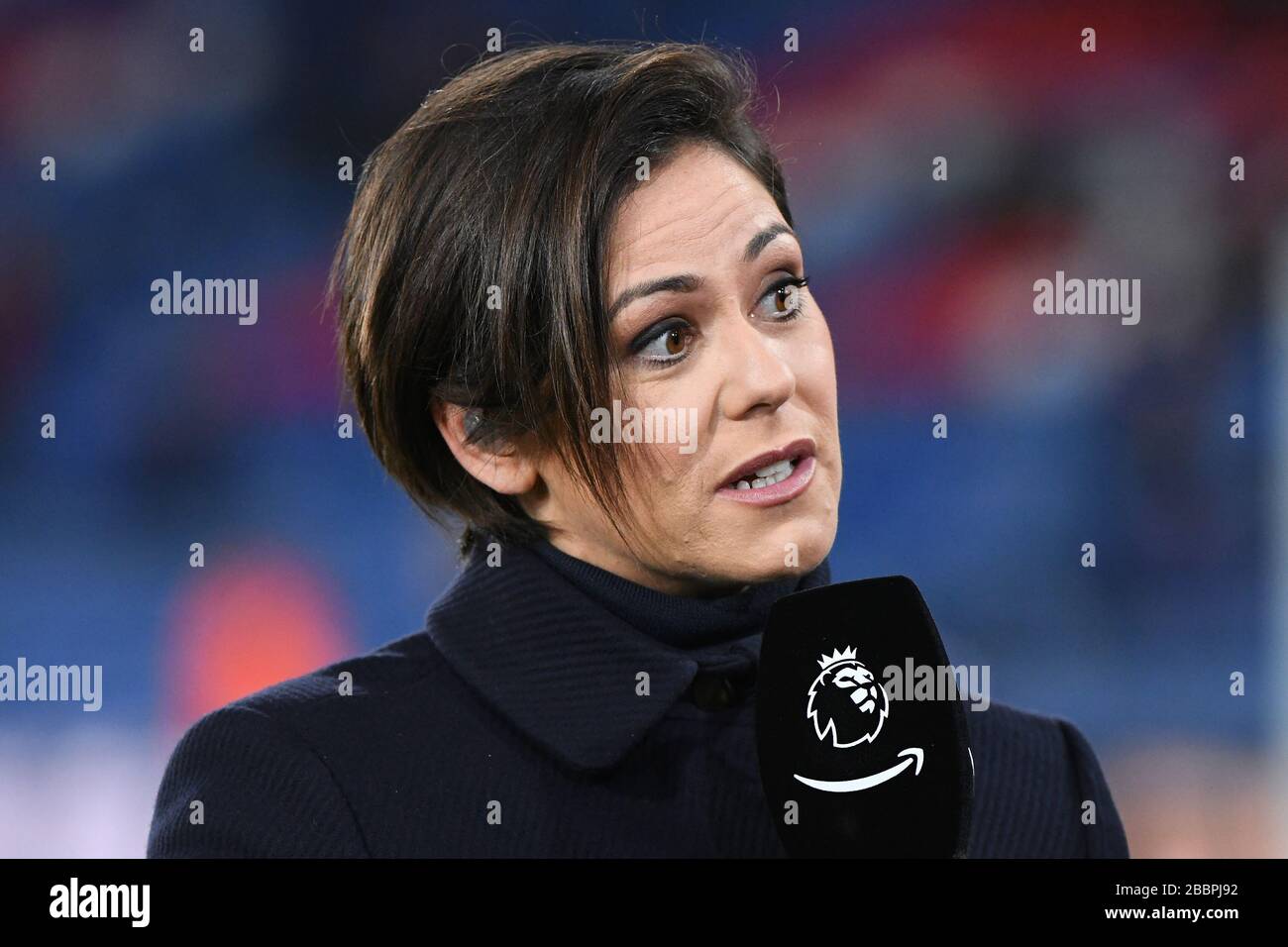 TV Presenter, Eilidh Barbour is seen holding an Amazon Prime TV Microphone  - Crystal Palace v AFC