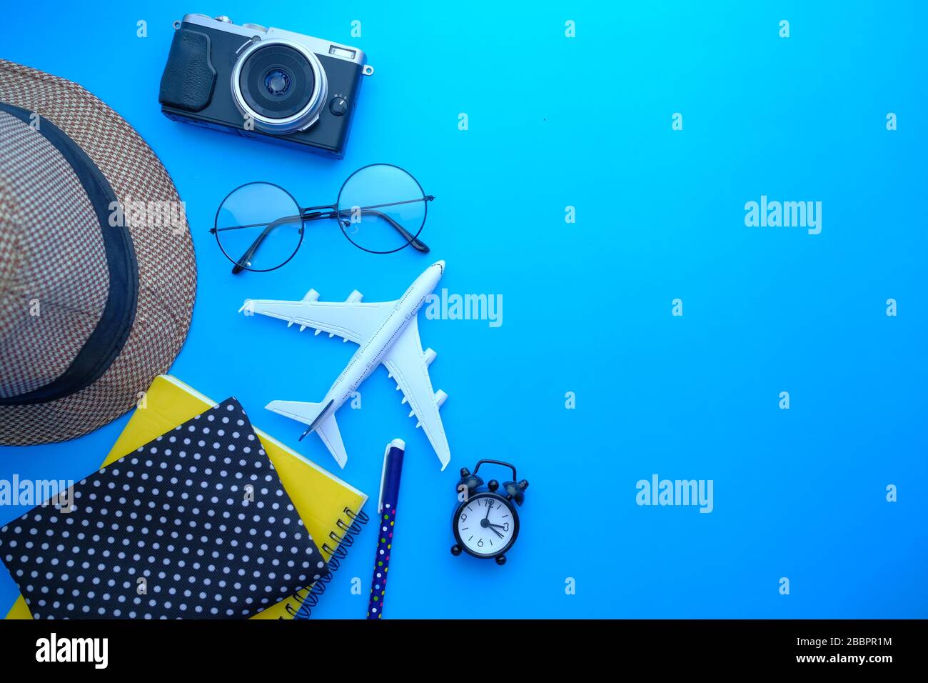 Travel accessories set on white background , top view Stock Photo Alamy