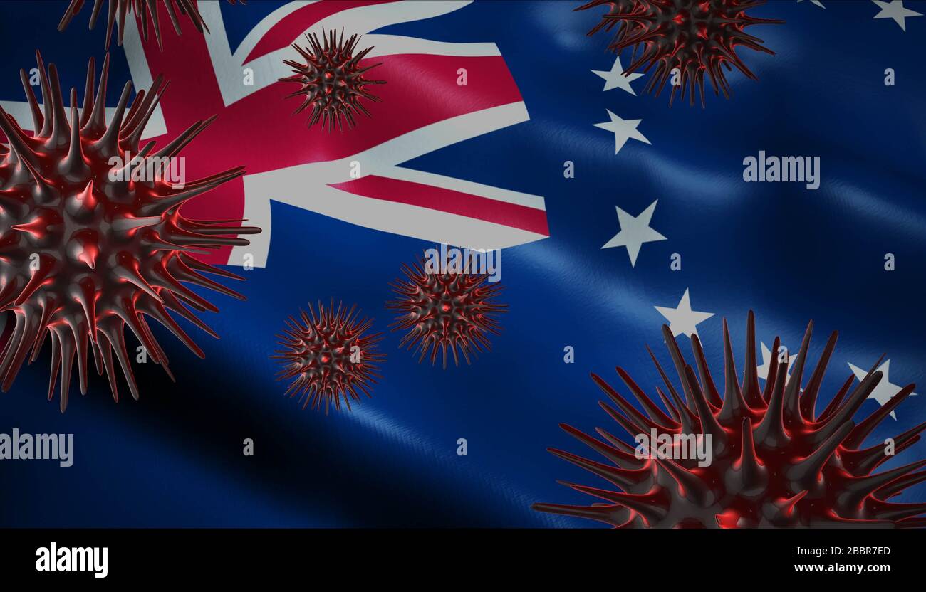 A coronavirus spinning with  Cook Islands flag behind as epidemic outbreak infection in  Cook Islands Stock Photo