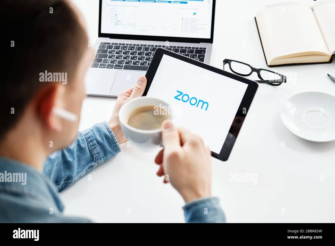 Tyumen, Russia - March 25, 2020: ZOOM Cloud Meetings. Video conferencing software. Video calling and communications Stock Photo