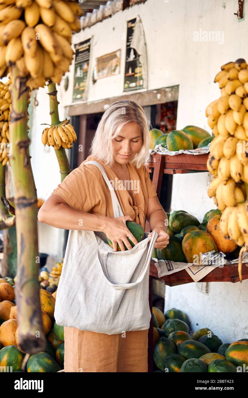 Woman Buy Fresh Papaya at Tropical Local Market Stock Photo Alamy