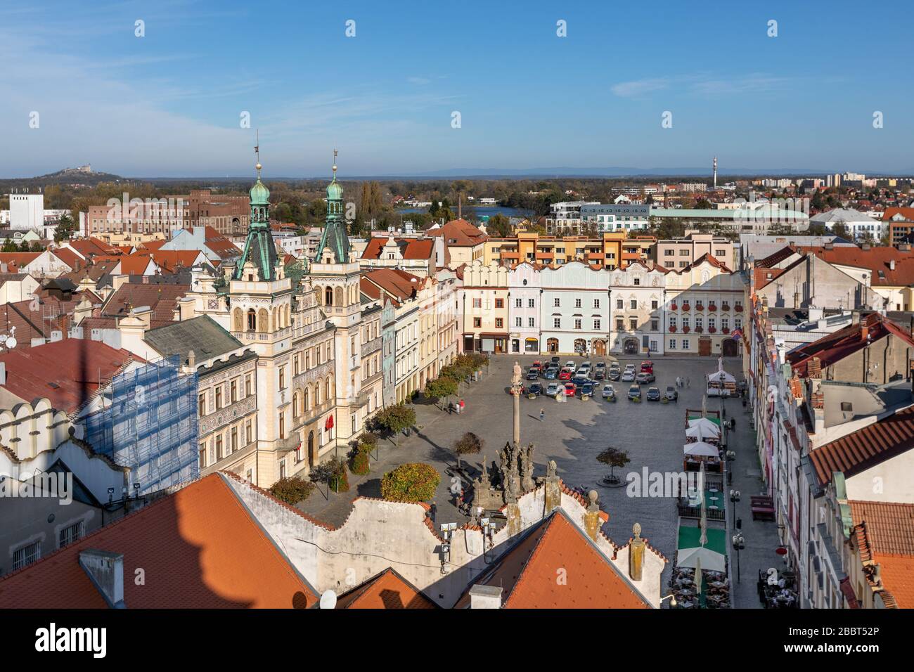Pardubice, Czech republic. Aerial view of city central square (Pernstynske namesti) Stock Photo