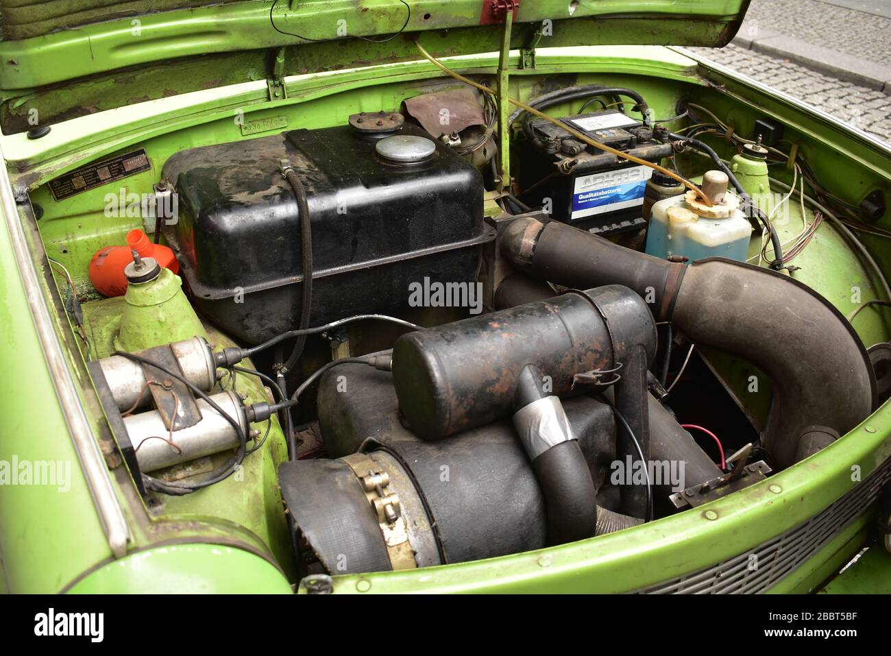Engine of a Green Trabant 601 Vintage car Berlin Stock Photo - Alamy