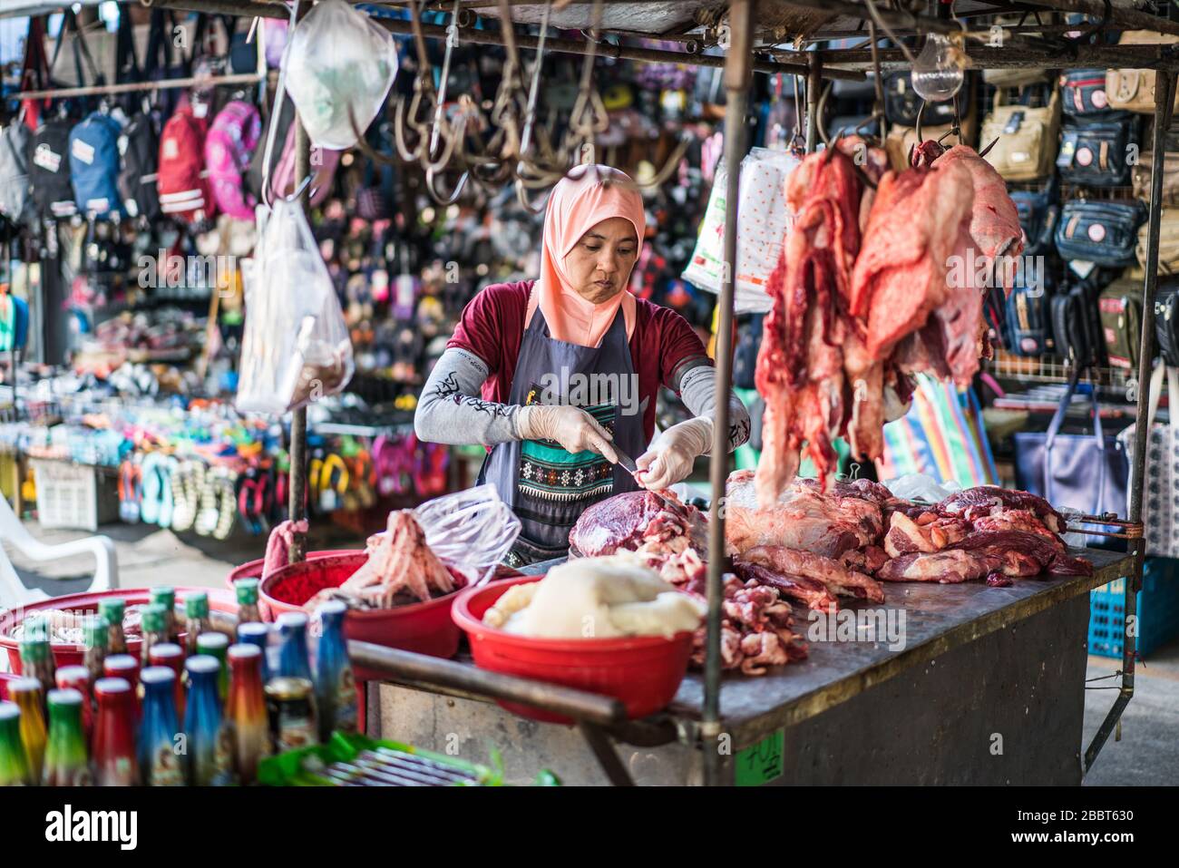 butcher at the street market, Bangkok, Thailand, Asia Stock Photo Alamy