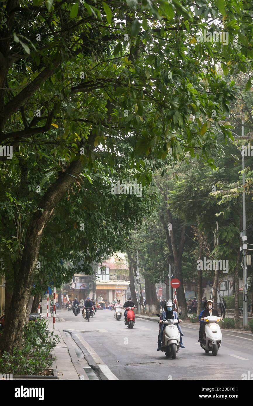 Hanoi Vietnam - Motorbikes on the street of Hanoi. Vietnam, Southeast Asia. Stock Photo