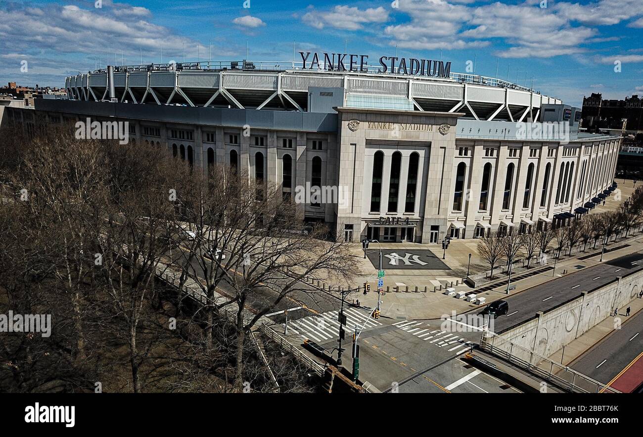 New York, USA. 1st Apr, 2020. April 1, 2020, Bronx, New York City, New York USA: Yankee Stadium totally empty today and for unforeseeable future . MLB (Major League Baseball) season likely to start without fans in quest for most games. Marcus Santos. Credit: Marcus Santos/ZUMA Wire/Alamy Live News Stock Photo