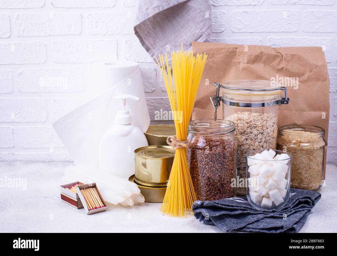 Set of basic products in emergency situations Stock Photo - Alamy