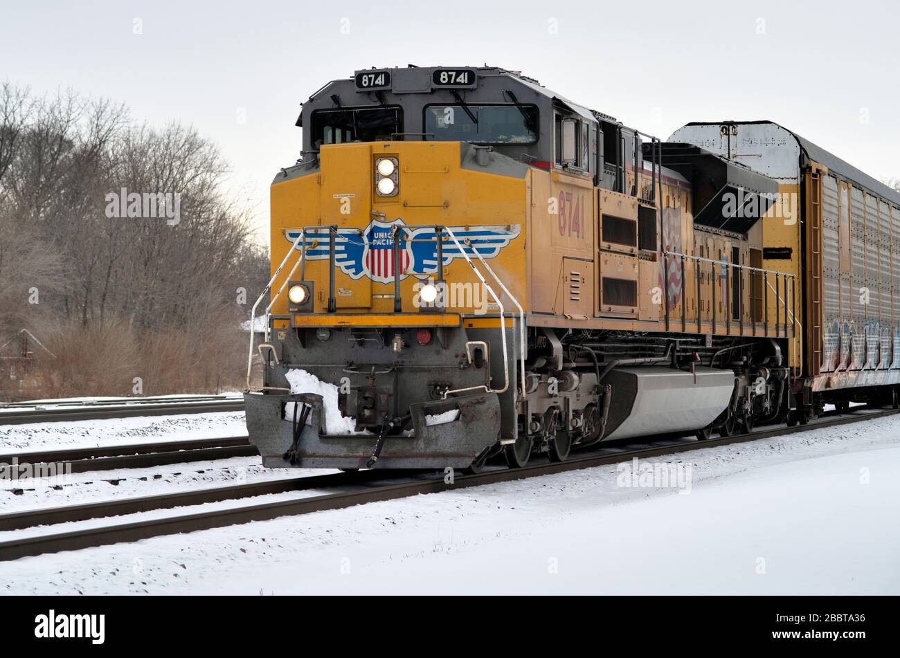 West Chicago, Illinois, USA. A Union Pacific Railroad freight train of