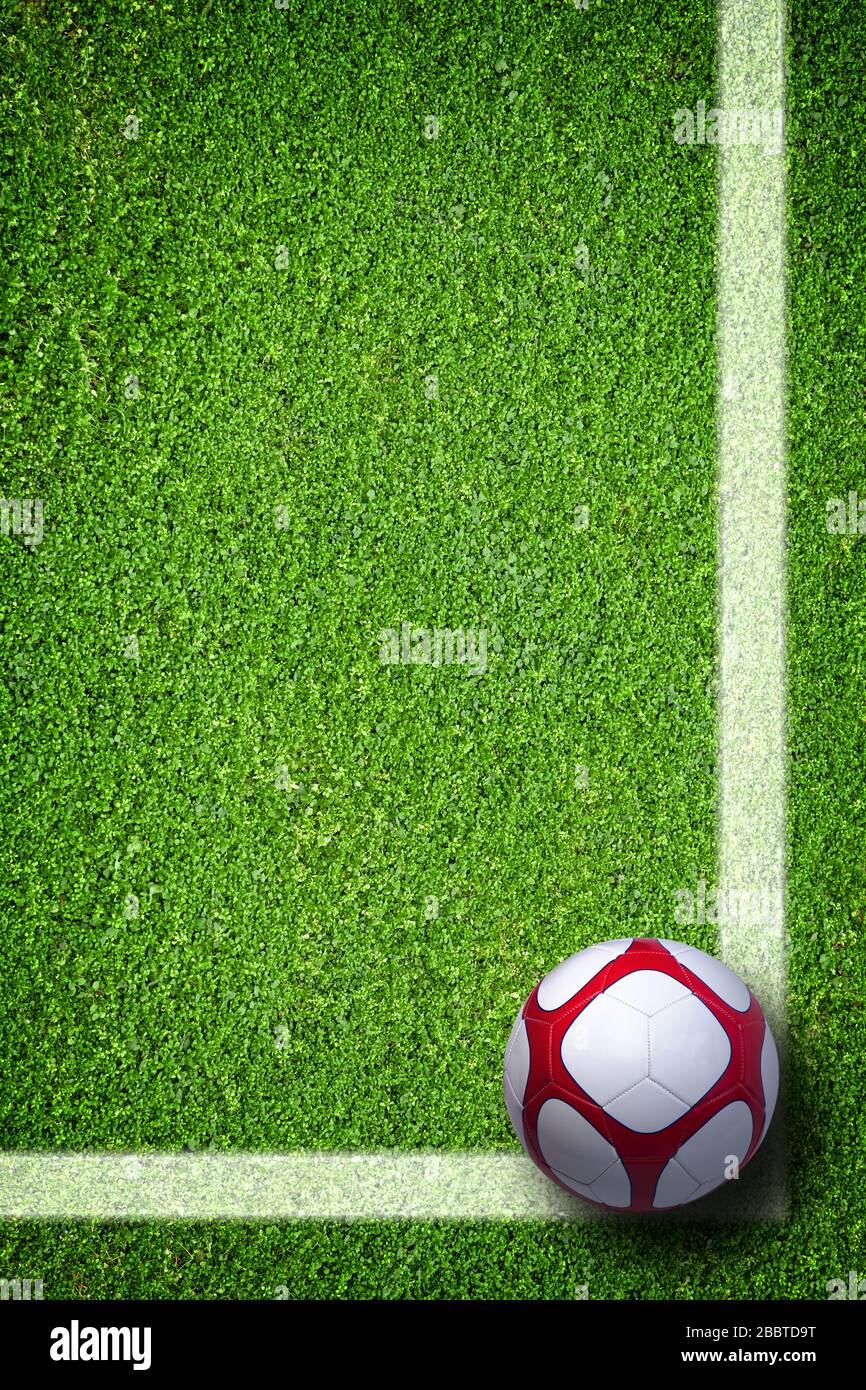 Closeup image of soccer football ball on green grass Stock Photo