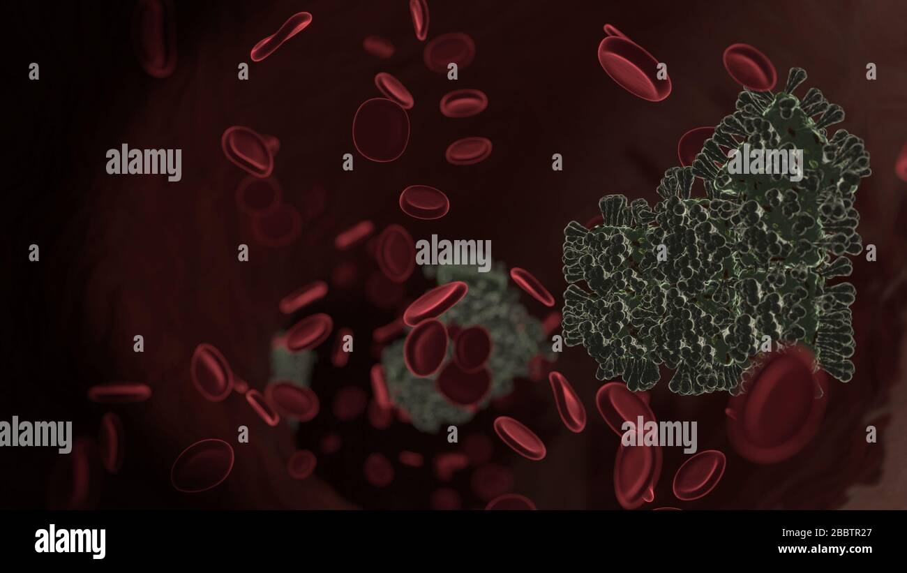 microscopic 3D rendering view of virus shaped as symbol of bar chart ...