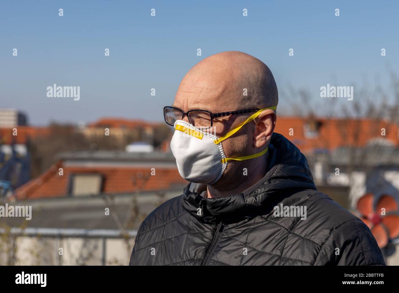 Leipzig, Germany, 04-01-2020, a Man with Respiratory protection Stock Photo