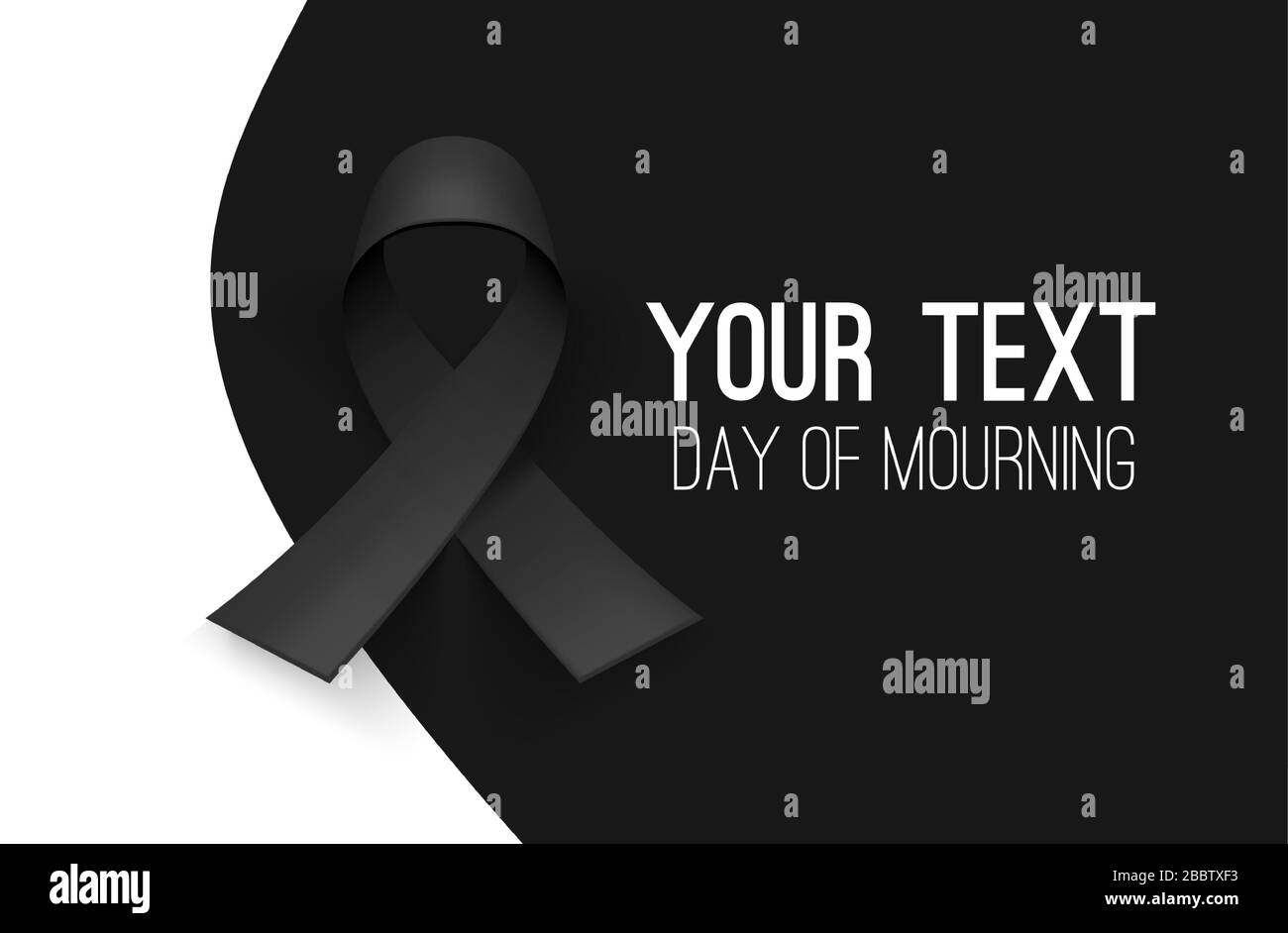 Awareness ribbon. Mourning and melanoma symbol. Black background, backdrop. Templates for placards, banners, flyers, presentations, reports Stock Vector