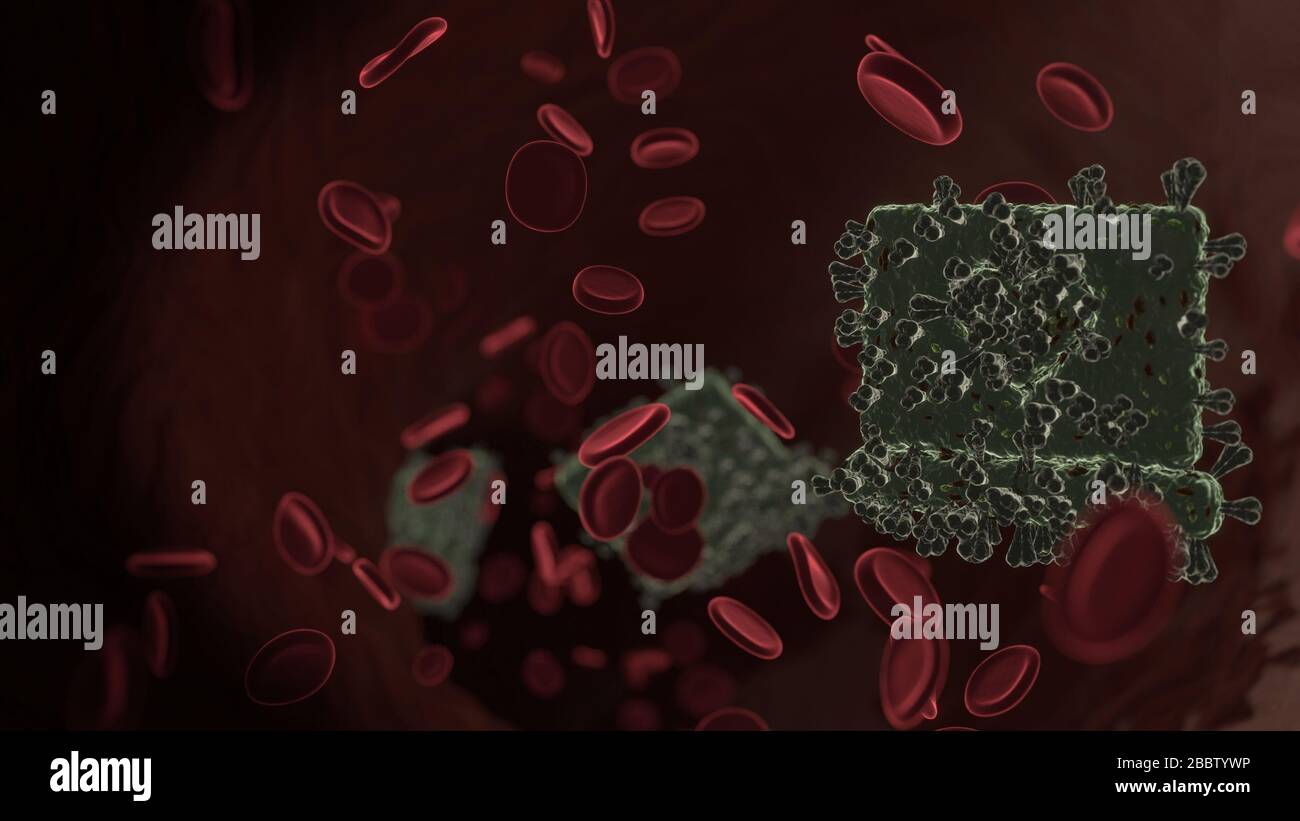 microscopic 3D rendering view of virus shaped as symbol of laptop with ...