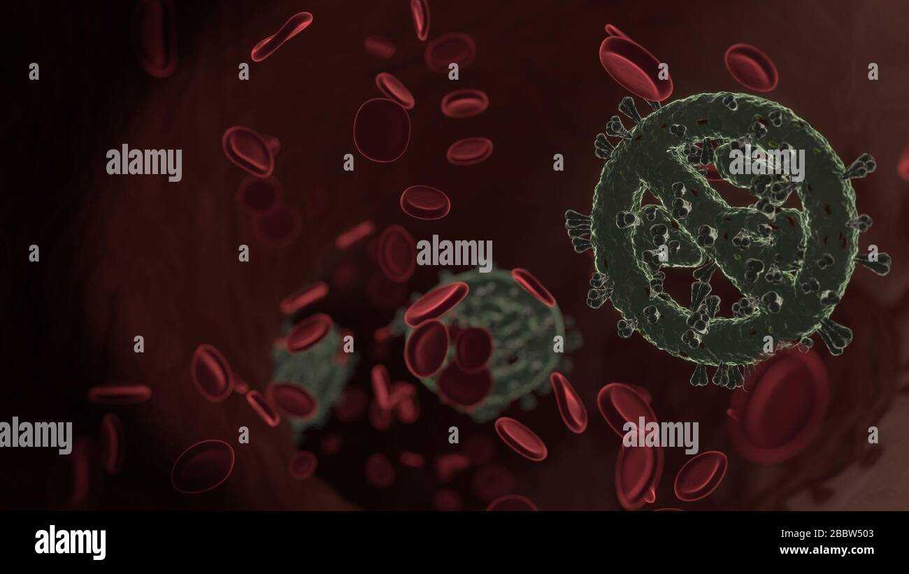 microscopic 3D rendering view of virus shaped as symbol of cigarette in ...
