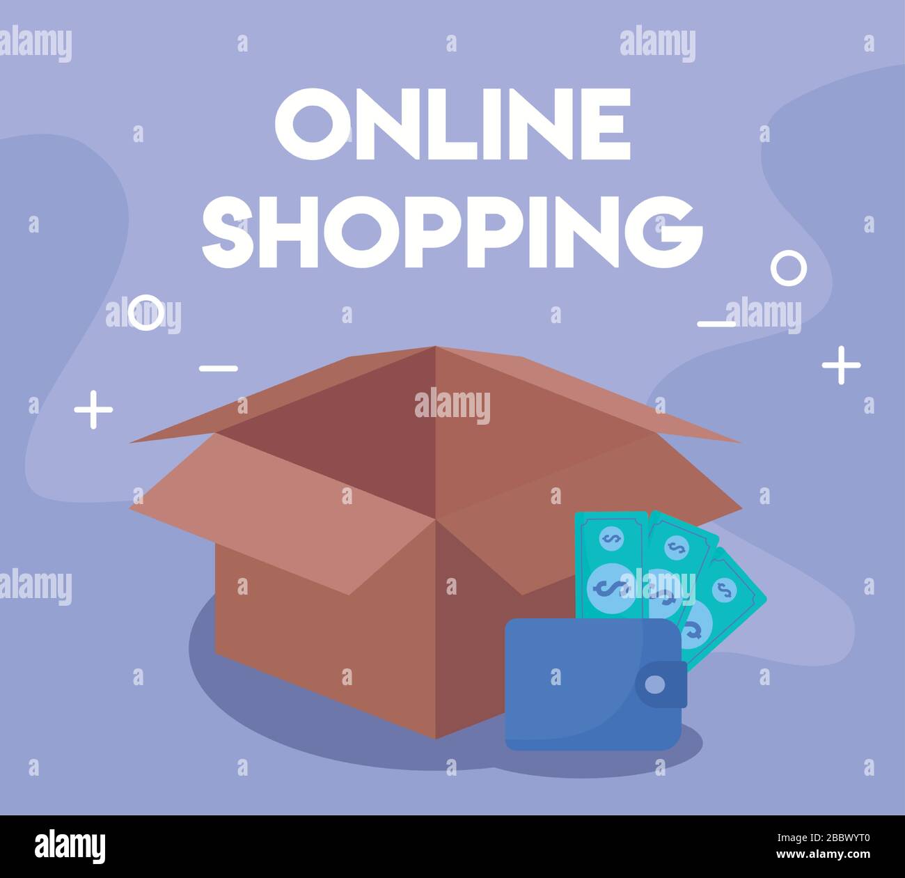 cardboard box with icons of online shopping vector illustration design ...