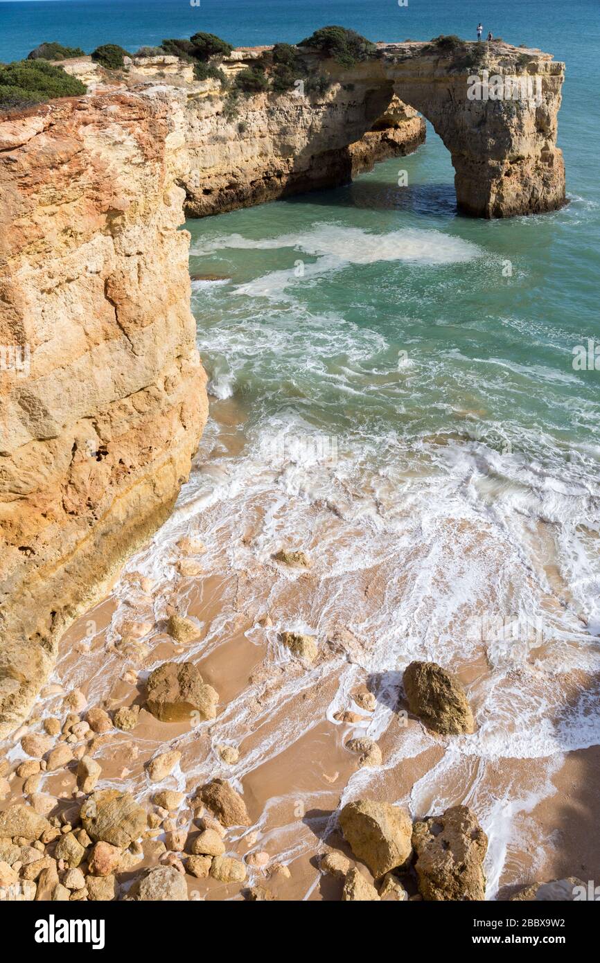 Sea arch on the coast west of Alporchinhas, Algarve, Portugal Stock Photo