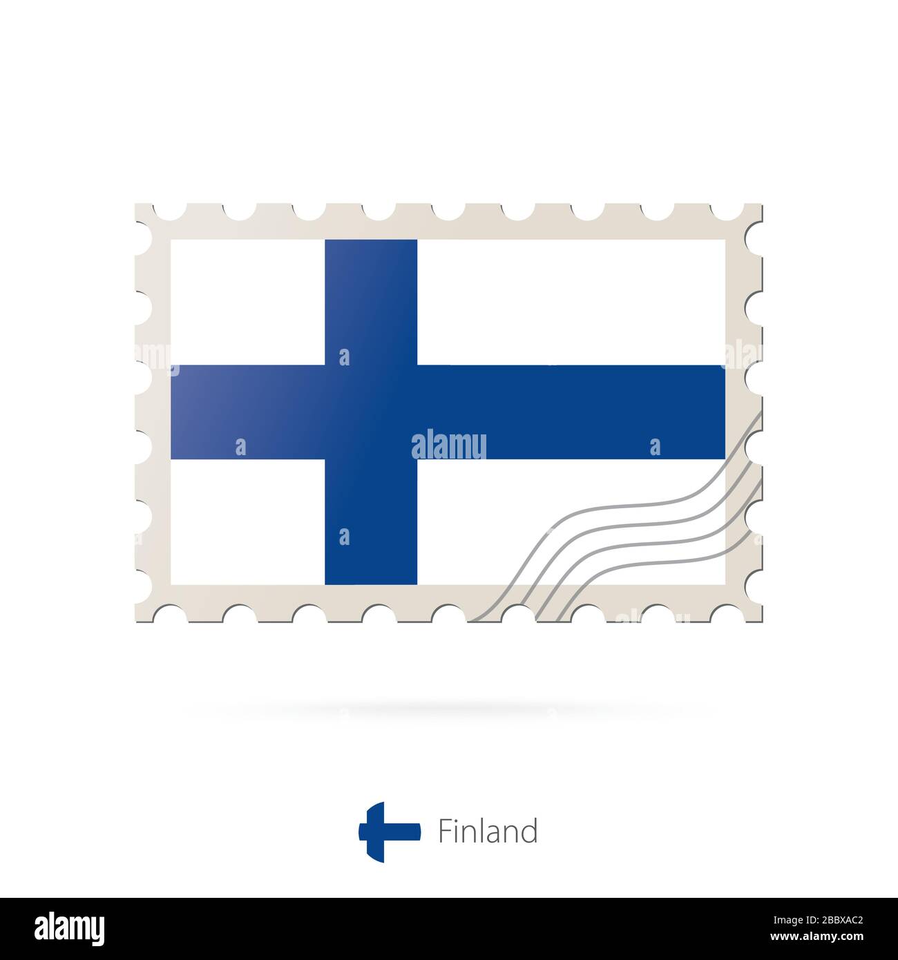 Postage stamp with the image of Finland flag. Finland Flag Postage on white background with shadow. Vector Stamp. Postage stamp and Finland flag. Vect Stock Vector