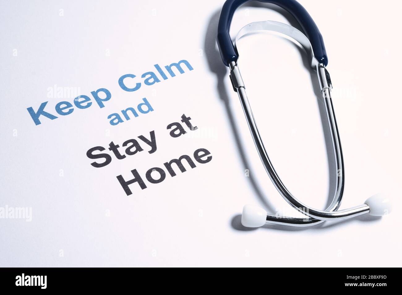 Keep calm and stay at home text. Concept idea of quarantine or social isolation advice for novel coronavirus or COVID-19 pandemic Stock Photo