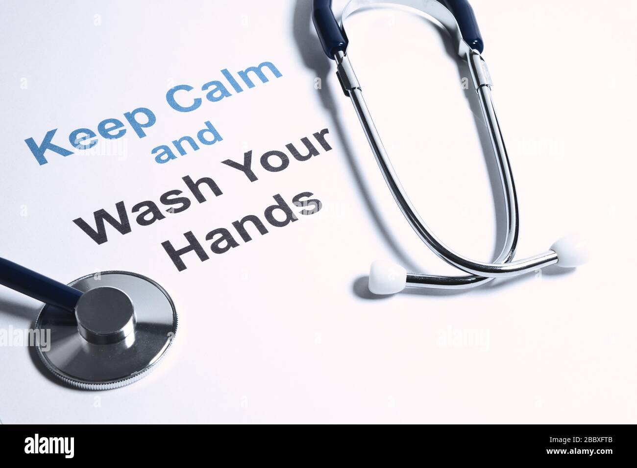 Keep calm and wash your hands text. Concept idea of quarantine or social isolation advice for novel coronavirus or COVID-19 pandemic Stock Photo