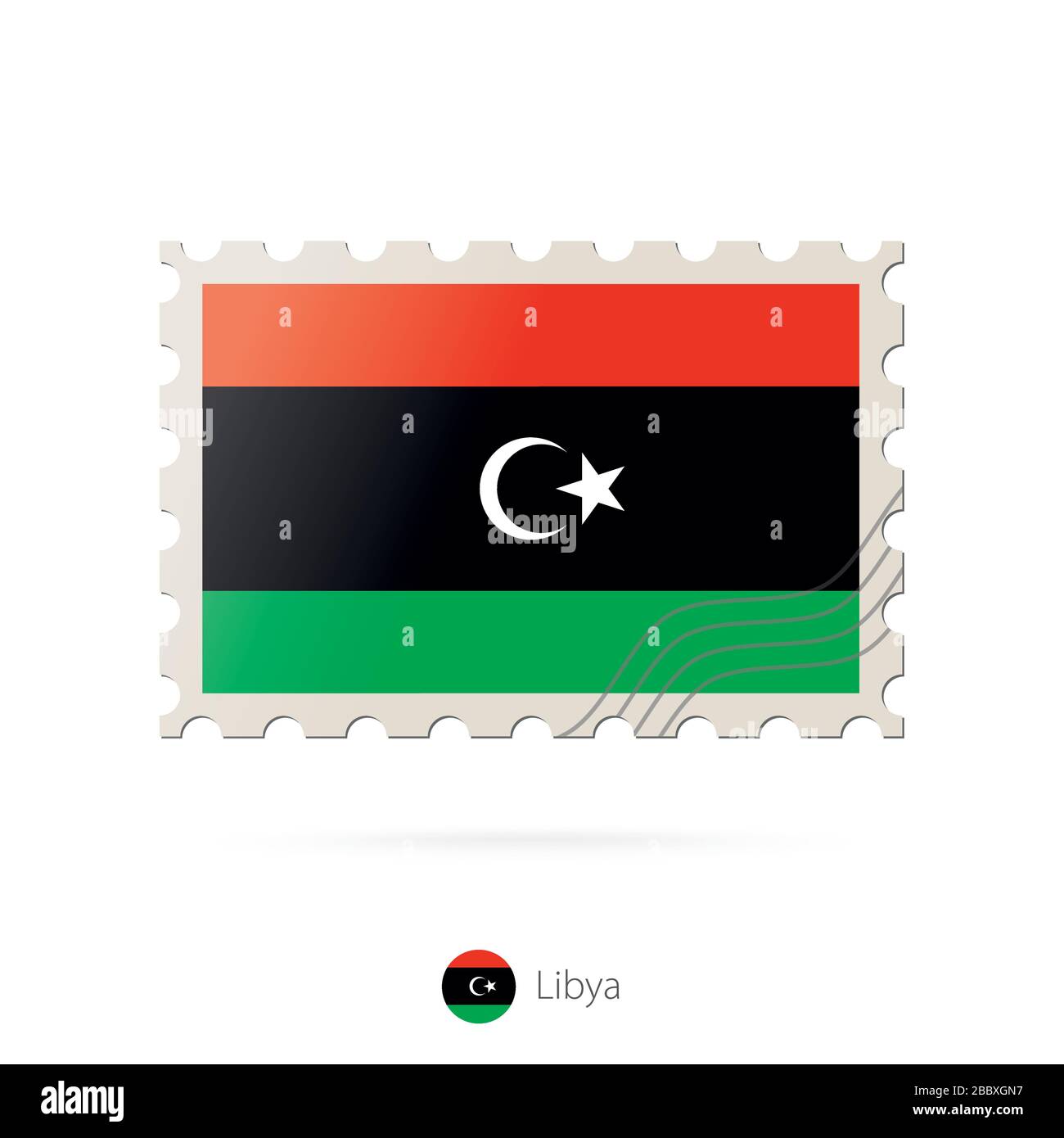 Postage stamp with the image of Libya flag. Libya Flag Postage on white background with shadow. Vector Illustration. Stock Vector