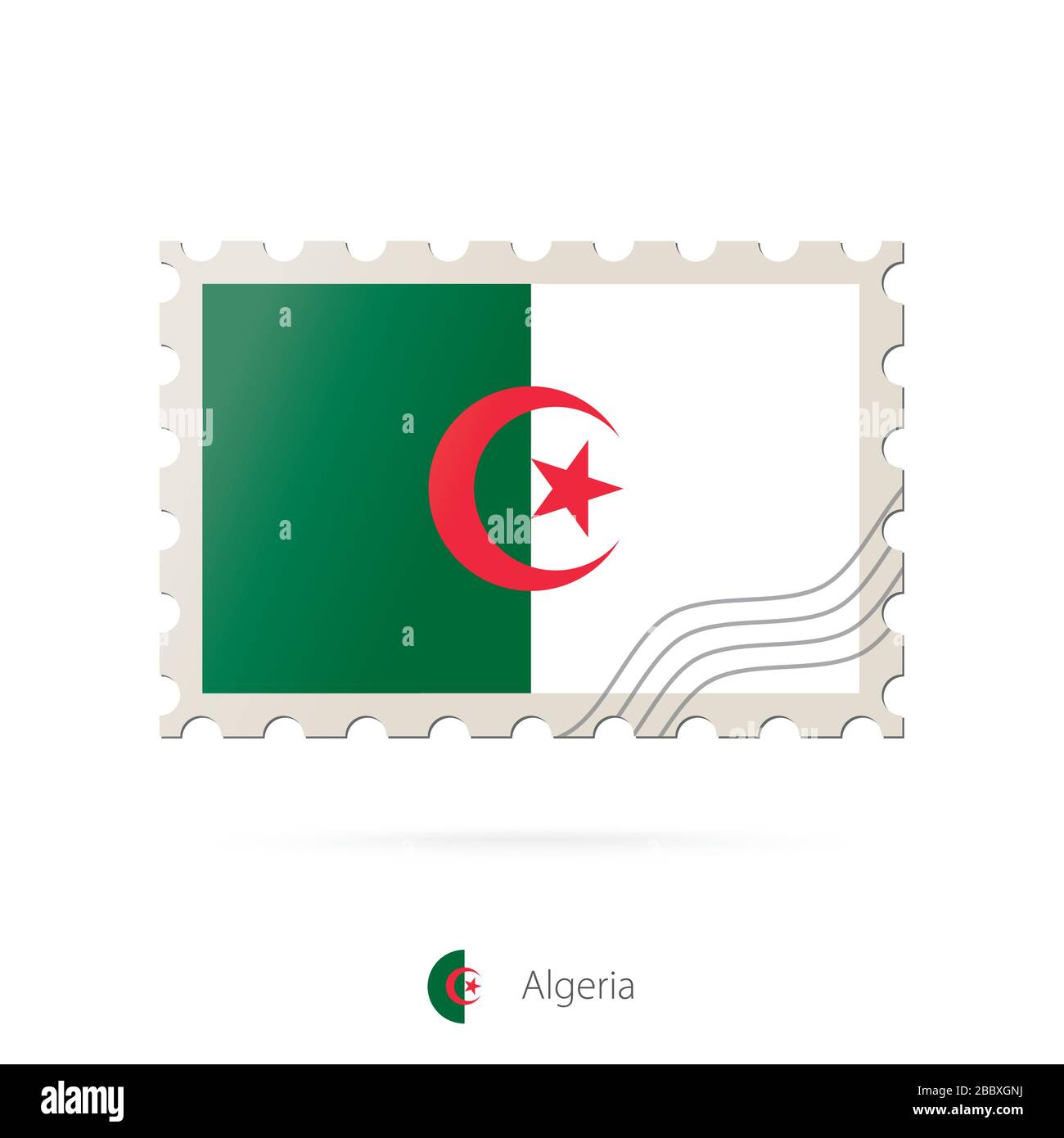 Postage stamp with the image of Algeria flag. Algeria Flag Postage on white background with shadow. Vector Illustration. Stock Vector