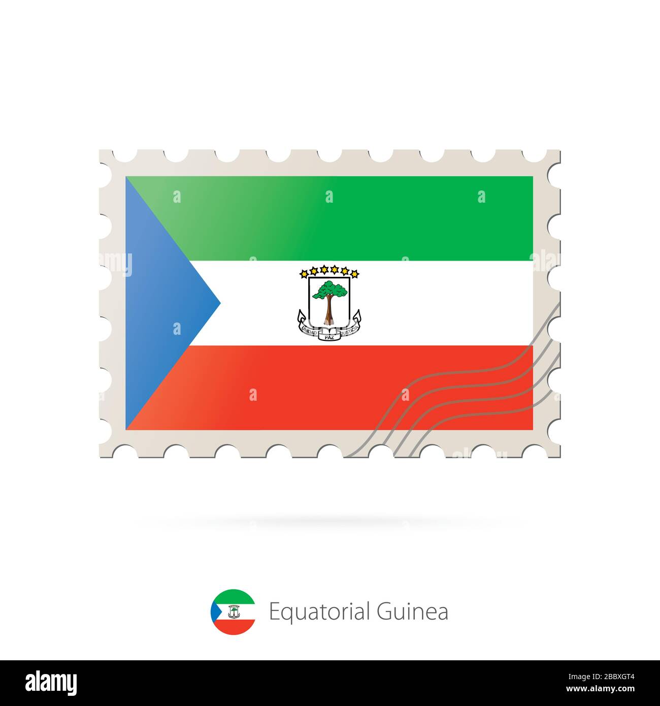 Postage stamp with the image of Equatorial Guinea flag. Equatorial Guinea Flag Postage on white background with shadow. Vector Illustration. Stock Vector