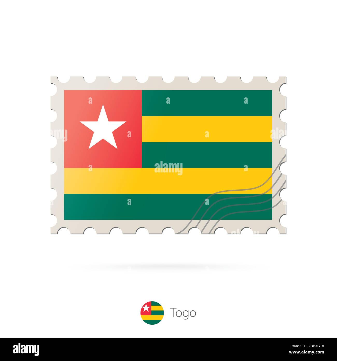Postage stamp with the image of Togo flag. Togo Flag Postage on white