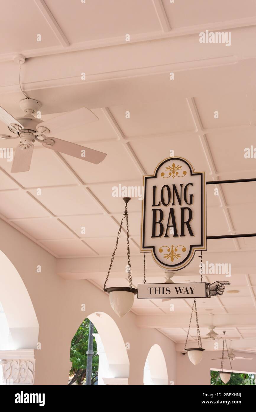 The Long Bar sign at Raffles Hotel Singapore, Beach Road, Civic District, Central Area, Singapore Stock Photo