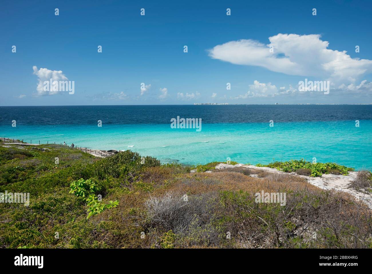 Panoramic view of the south coast in Isla Mujeres Mexico. In the background the turquoise and transparent Caribbean sea. Travel and vacation concept Stock Photo