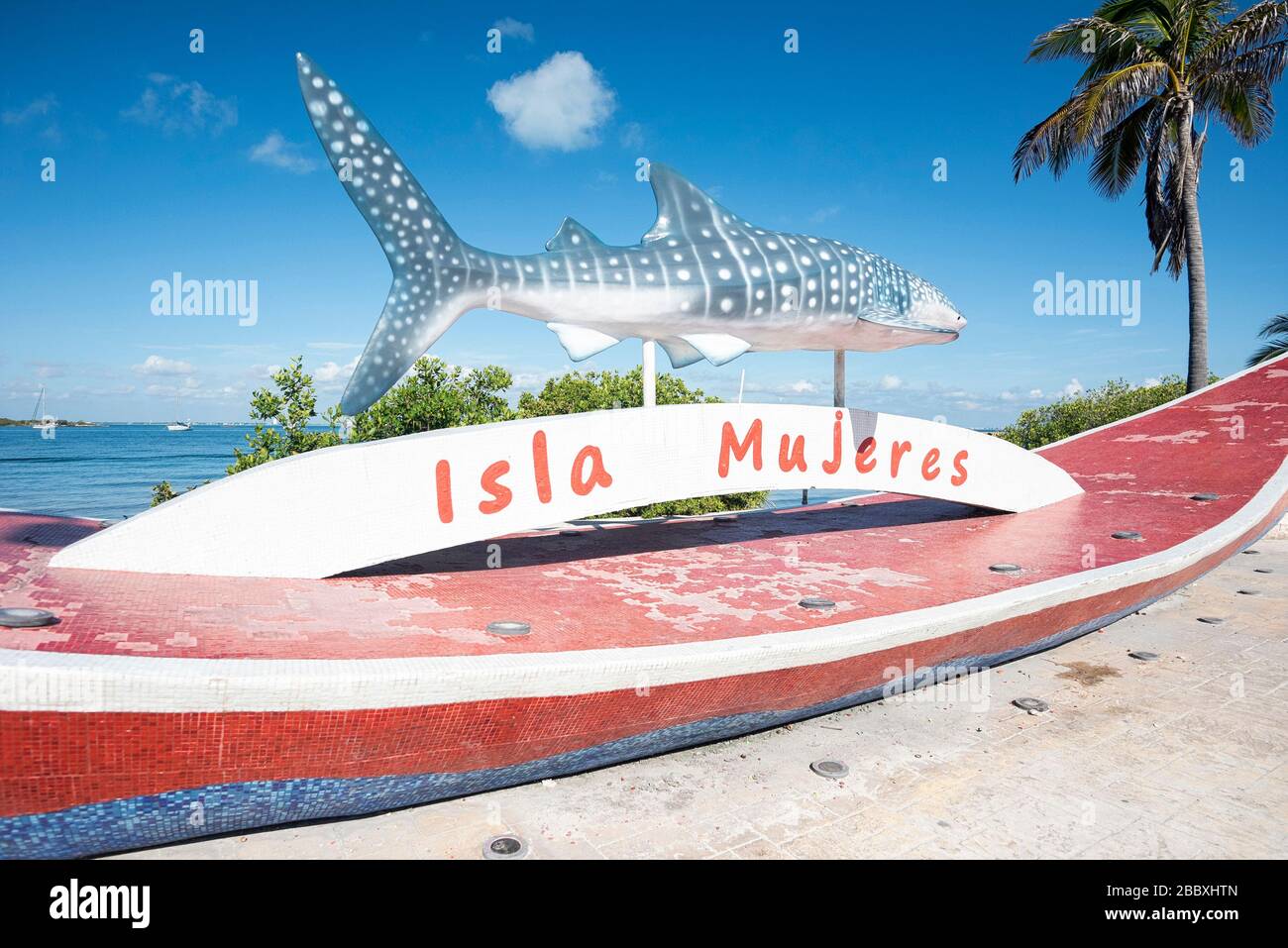 isla mujeres, september 2019, Mexico shark statue in the city of Isla