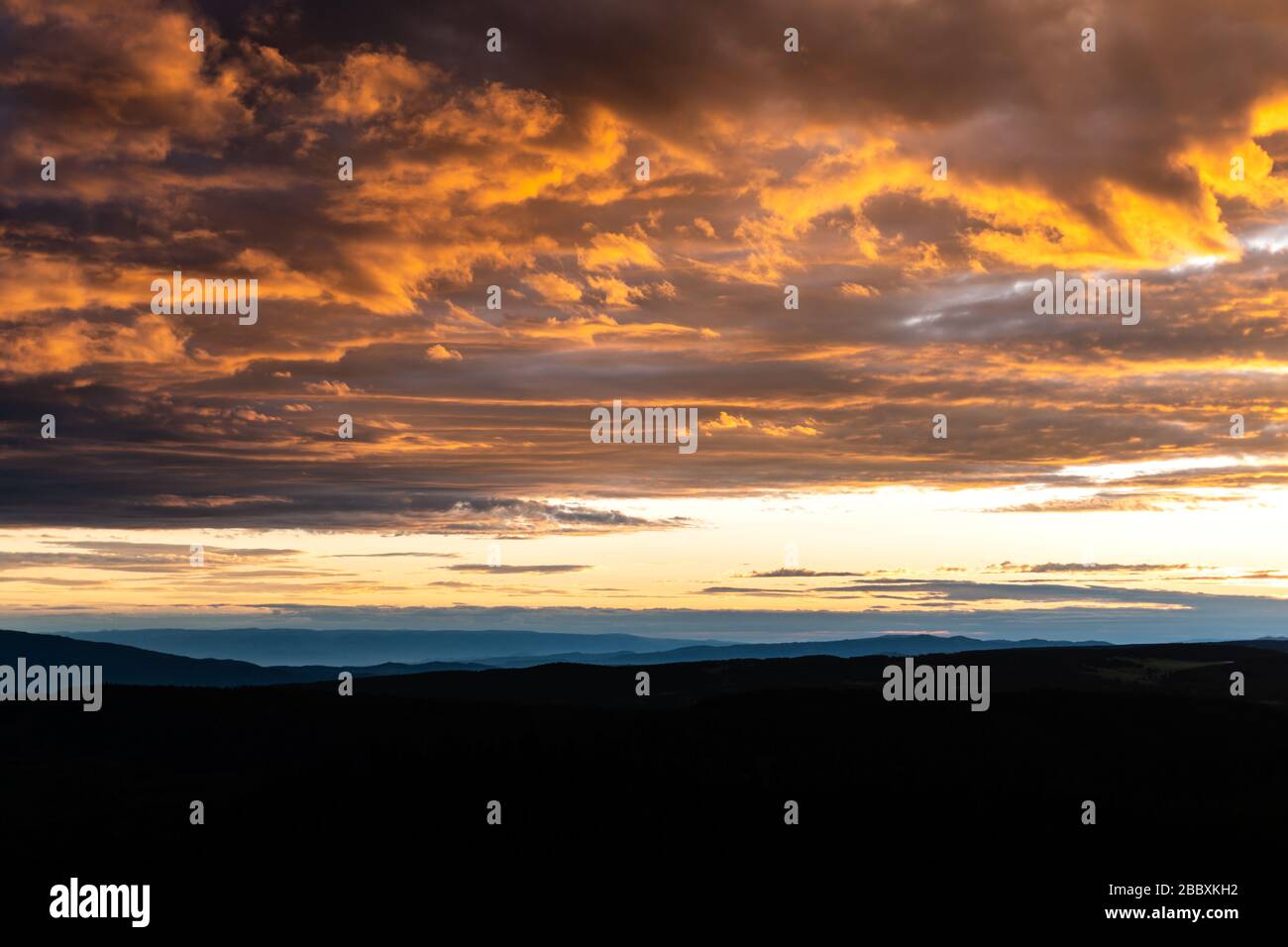 A stunning summer sunrise in Grand Mesa CO. Stock Photo