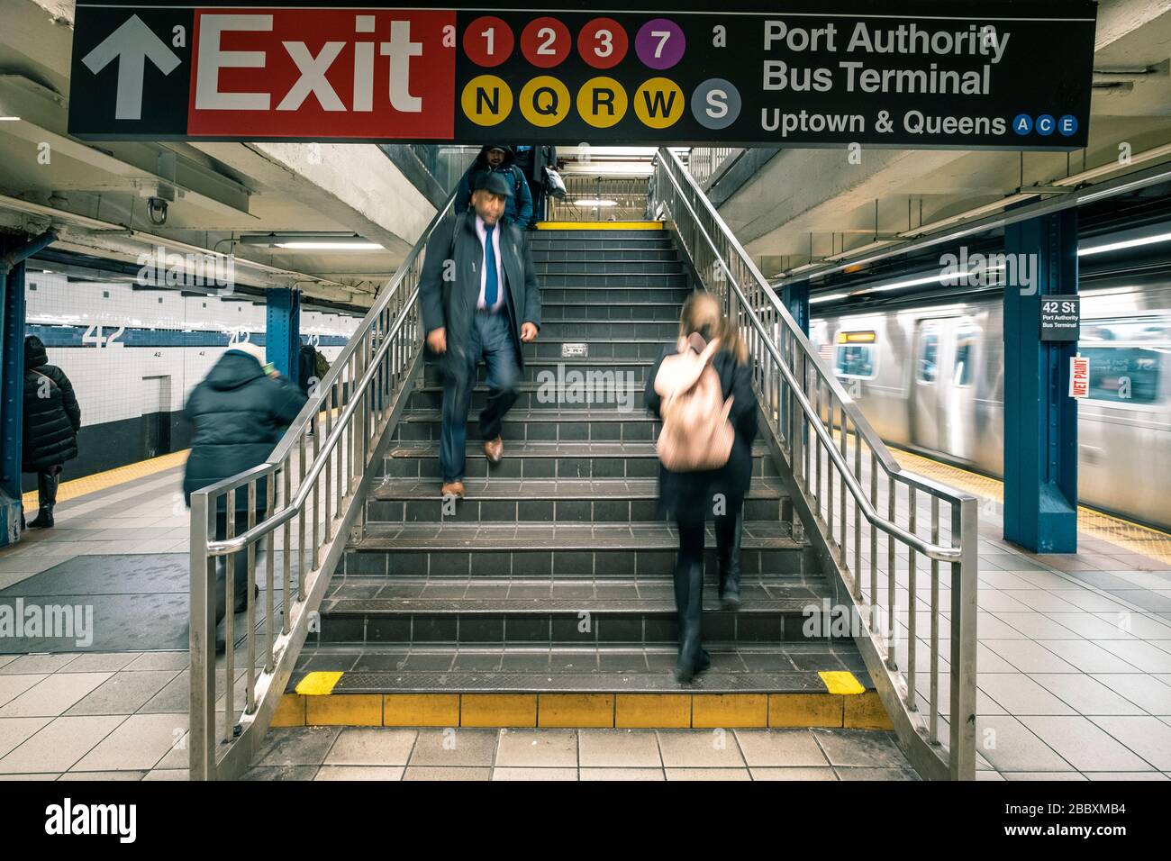 New York City subway station and platform. Stock Photo