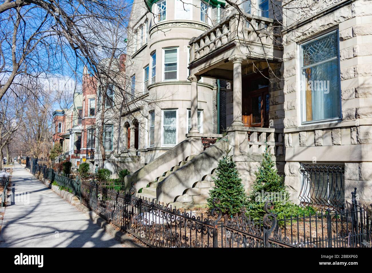 Row of Old Stone Homes in Wicker Park Chicago Stock Photo Alamy