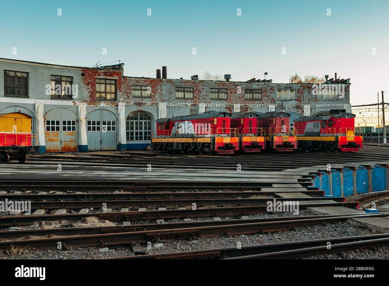 Old locomotive depot with the turning circle. Stock Photo
