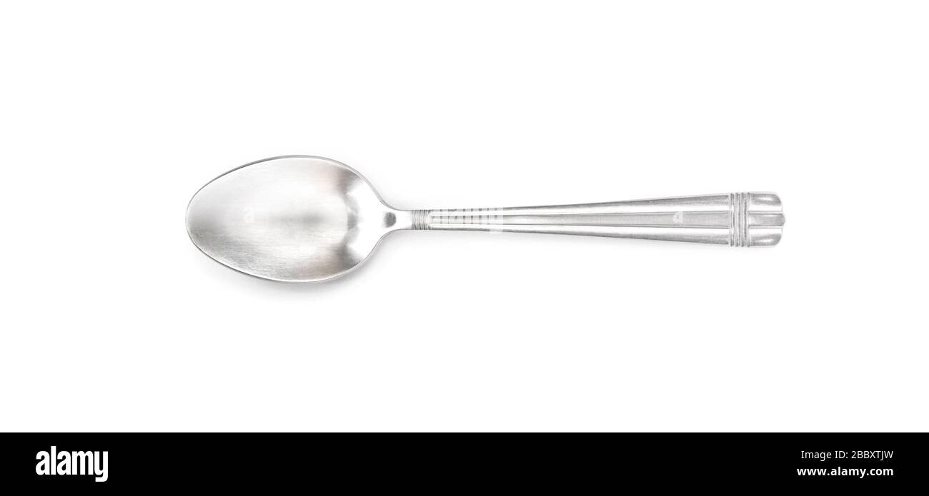 Old silver spoon isolated on white background with clipping path Stock Photo
