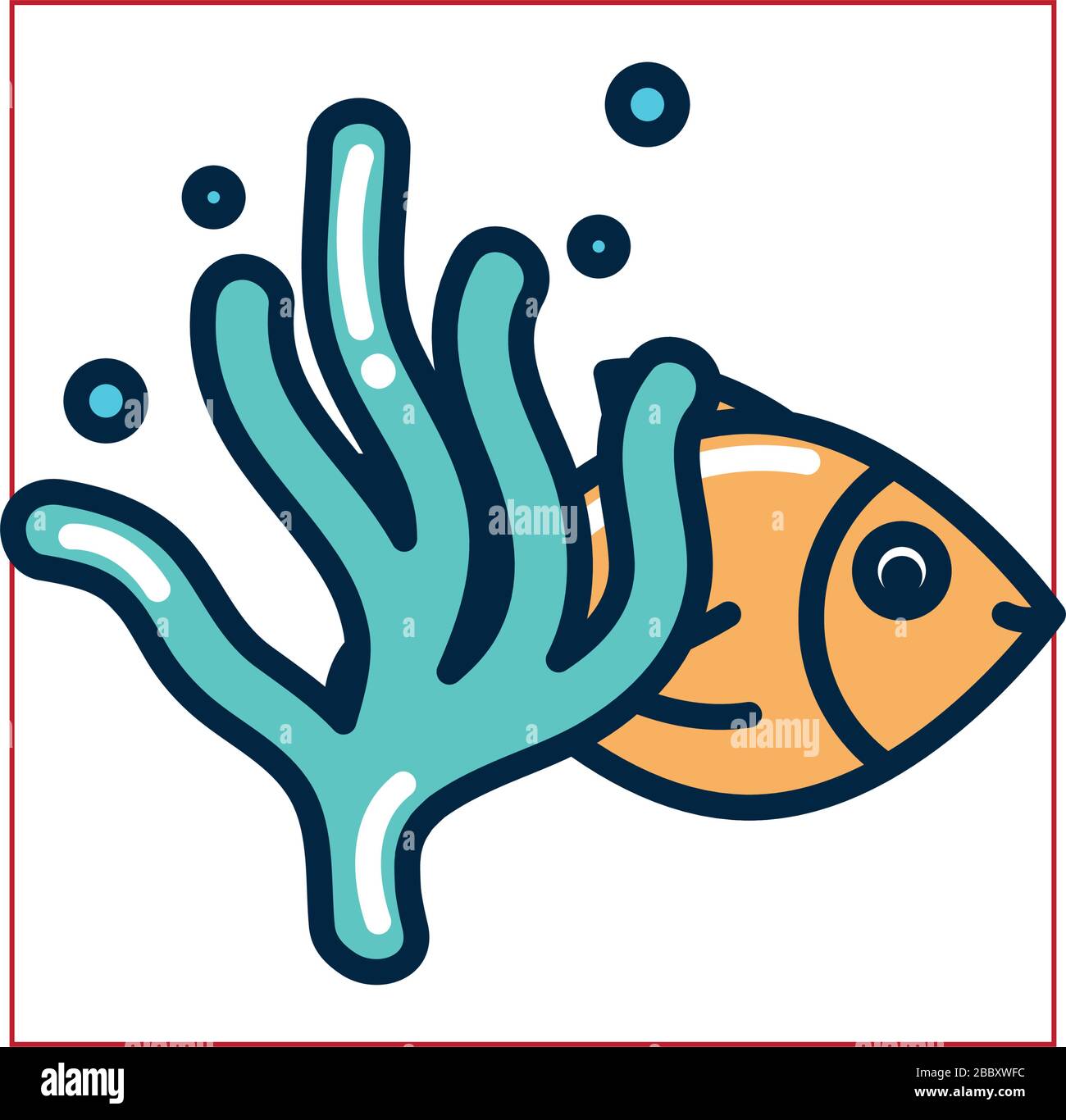 Fish with alga fill style icon design Sea life ecosystem fauna ocean ...
