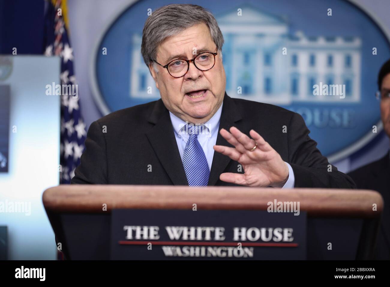 Washington DC, USA. 01st Apr, 2020. United States Attorney General William P. Barr speaks during a press conference in the Brady Press Briefing Room of the White House on April 1, 2020 in Washington, DC. Credit: MediaPunch Inc/Alamy Live News Stock Photo