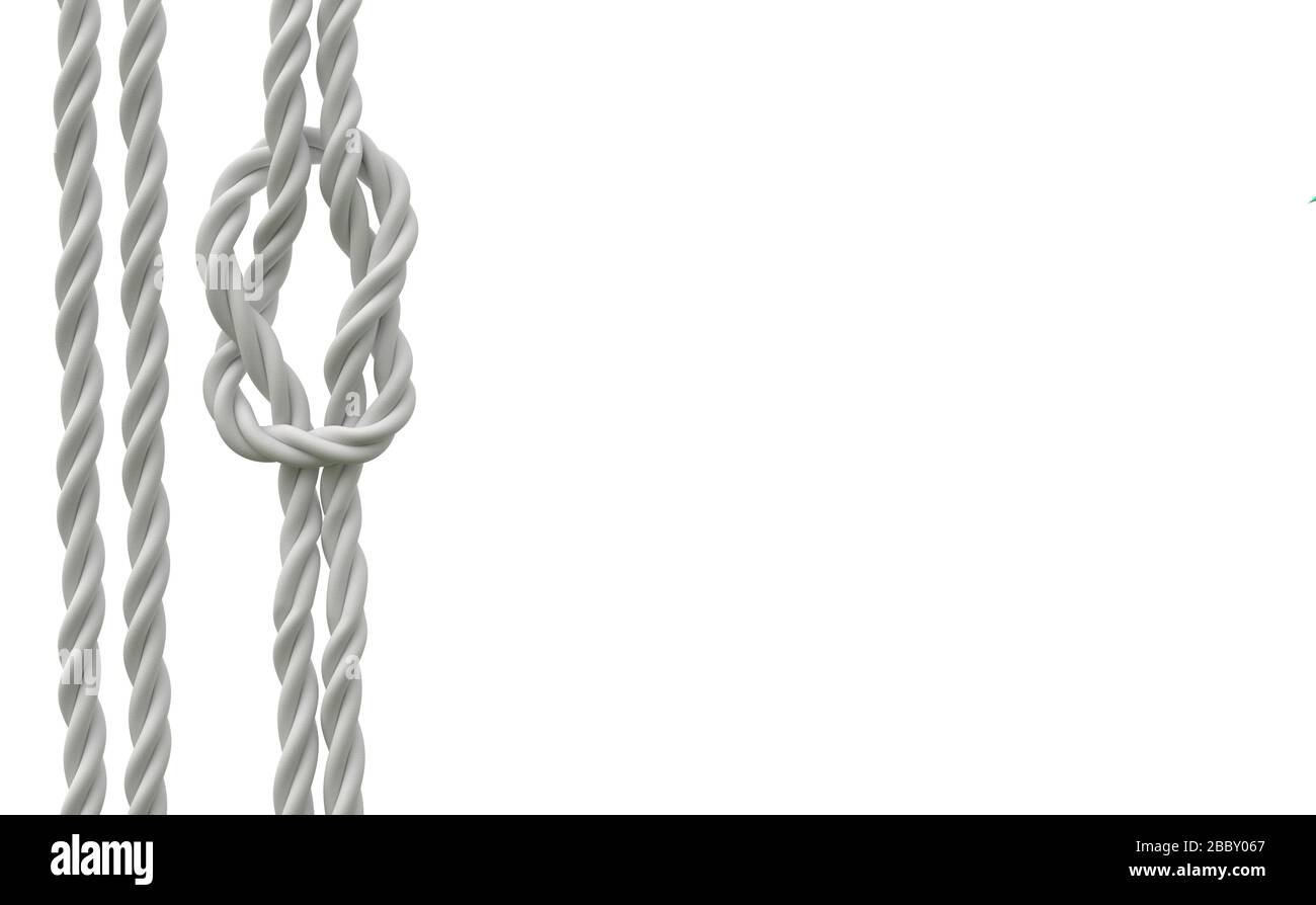 Square knot on white ropes isolated on white 3d render illustration ...
