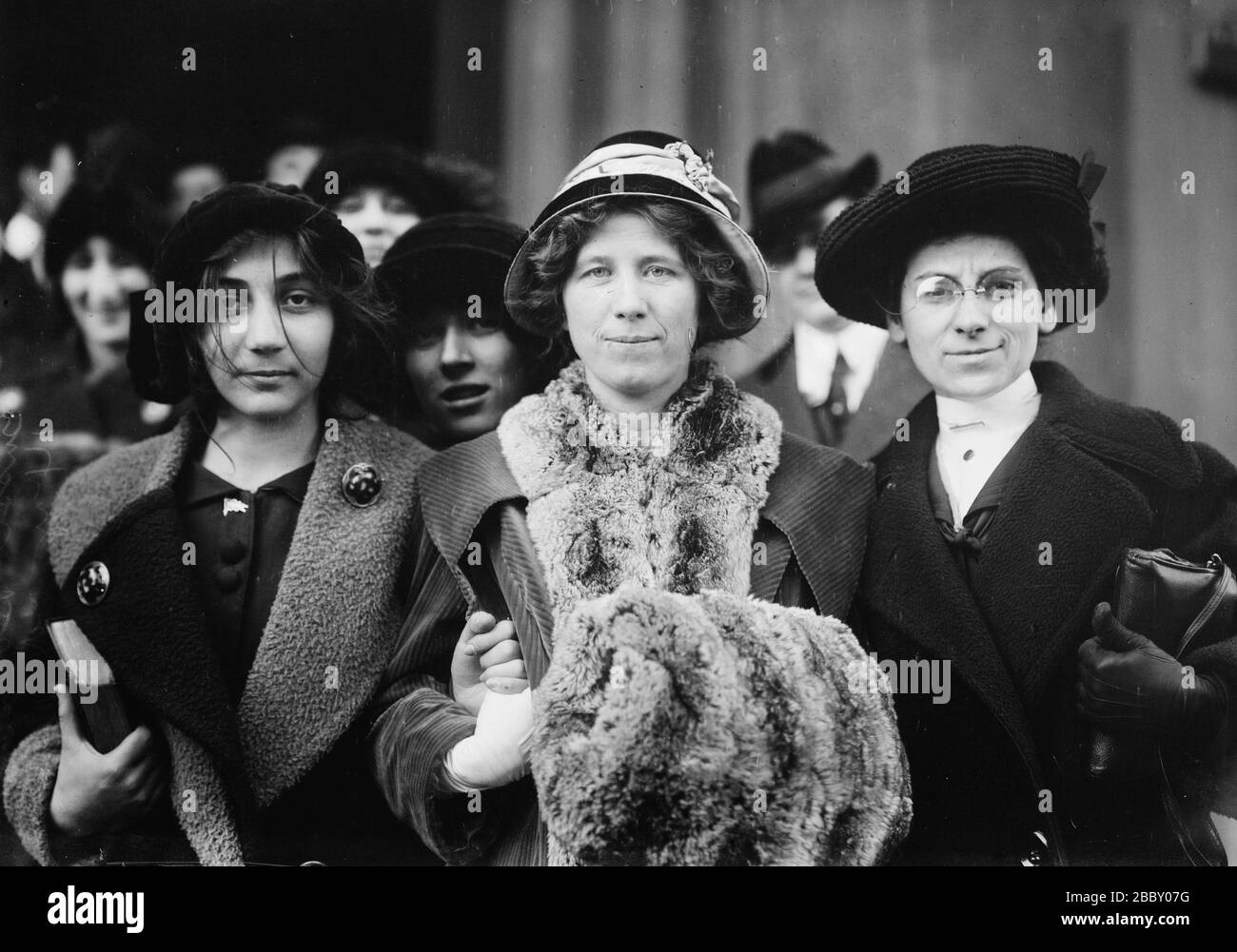 Suffrage and labor activist Flora Dodge 'Fola' La Follette (1882-1970), social reformer and missionary Rose Livingston and a young striker during a garment strike in New York City in 1913 Stock Photo