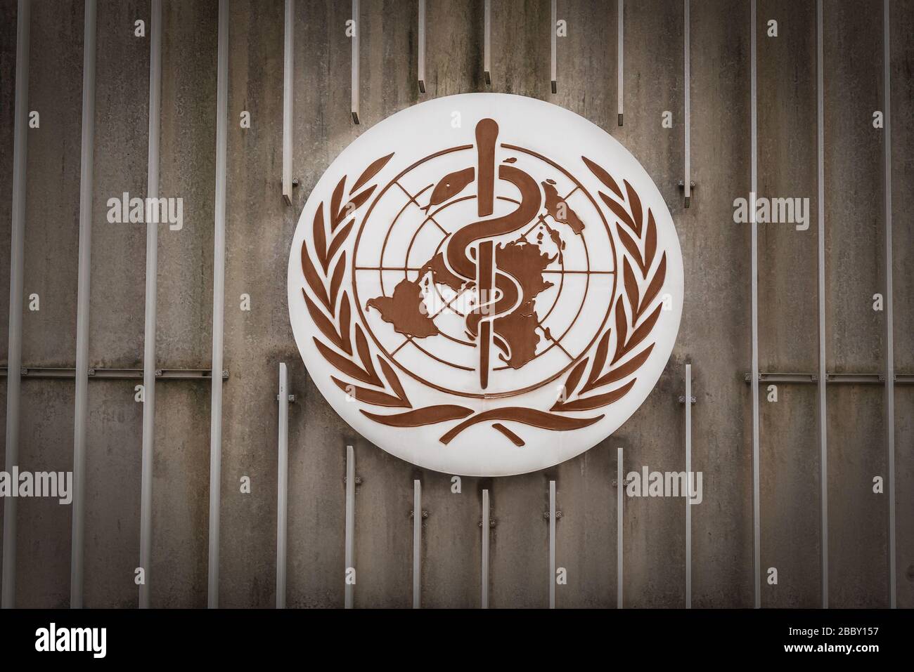 World Health Organization (WHO / OMS) Logo at WHO Headquarters - Geneva, Switzerland Stock Photo
