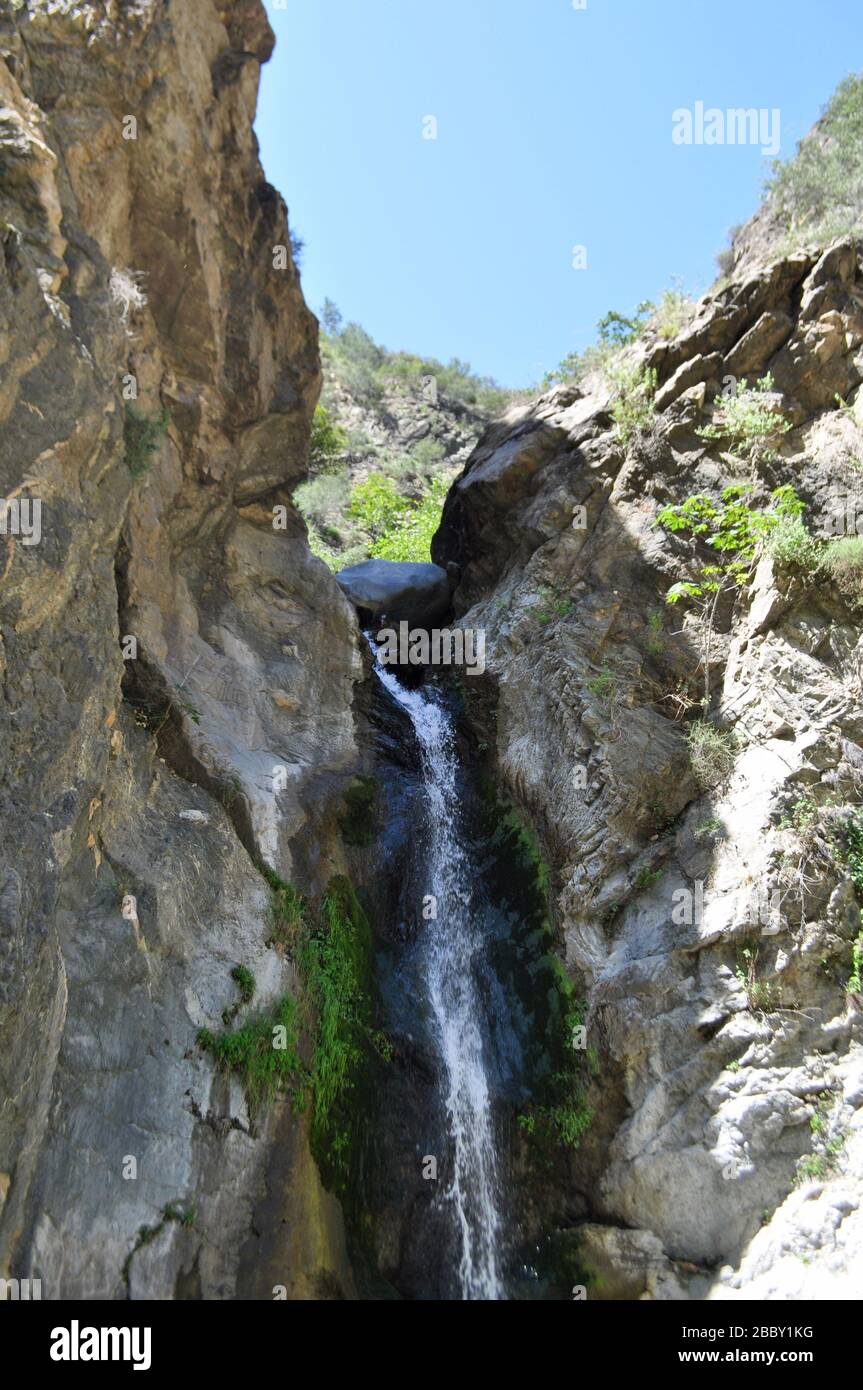Waterfall at Eaton Canyon in the San Gabriel Mountains near Los Angeles and Pasadena in Southern California. Stock Photo