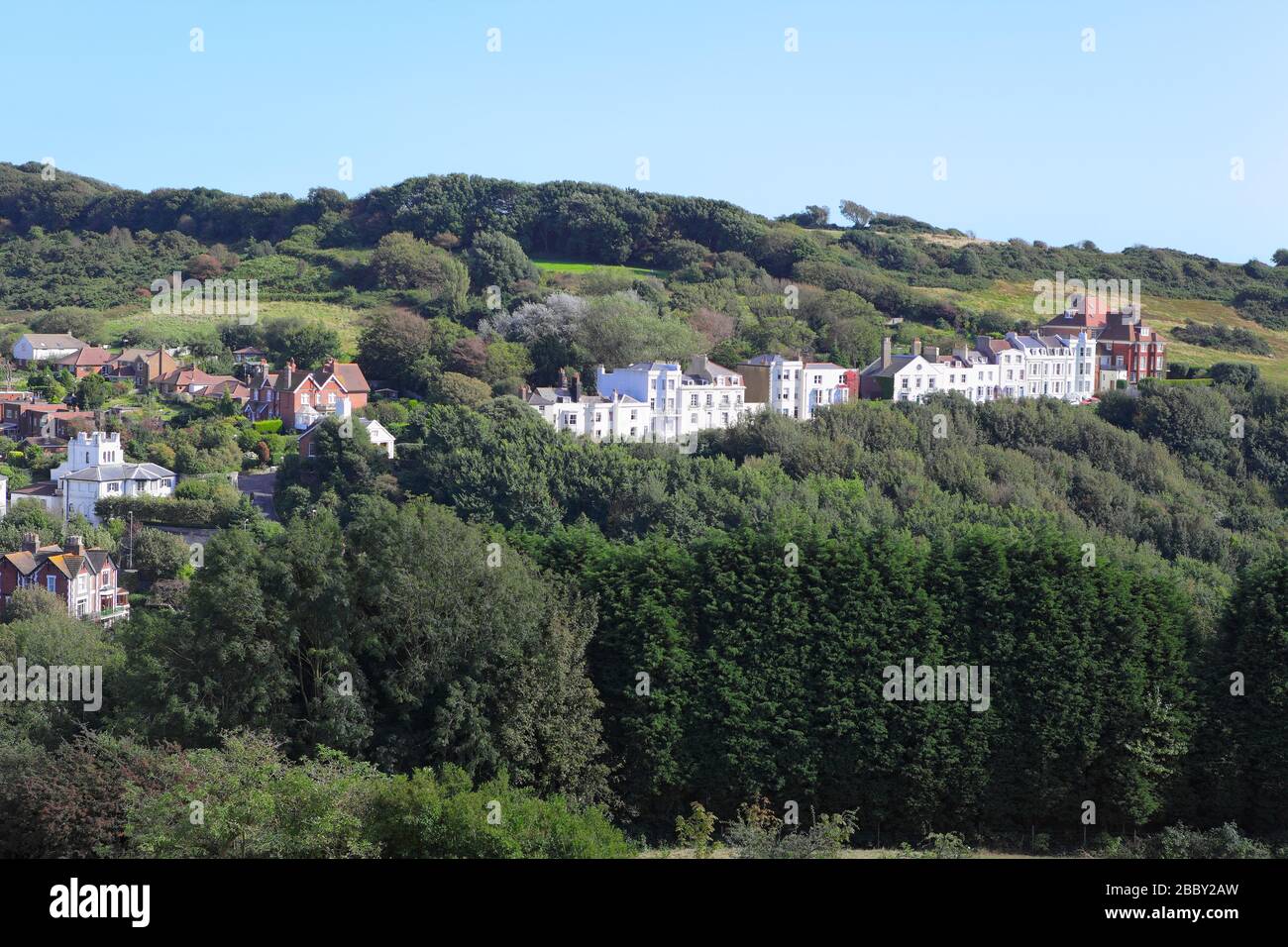 Hastings, the view to East Hill and the elegant High Wickham terrace on