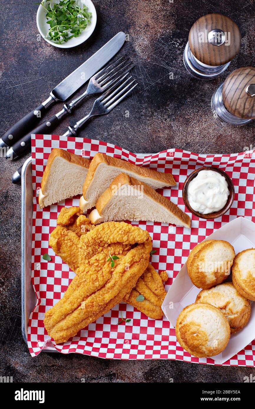Fried catfish with cornbread Stock Photo