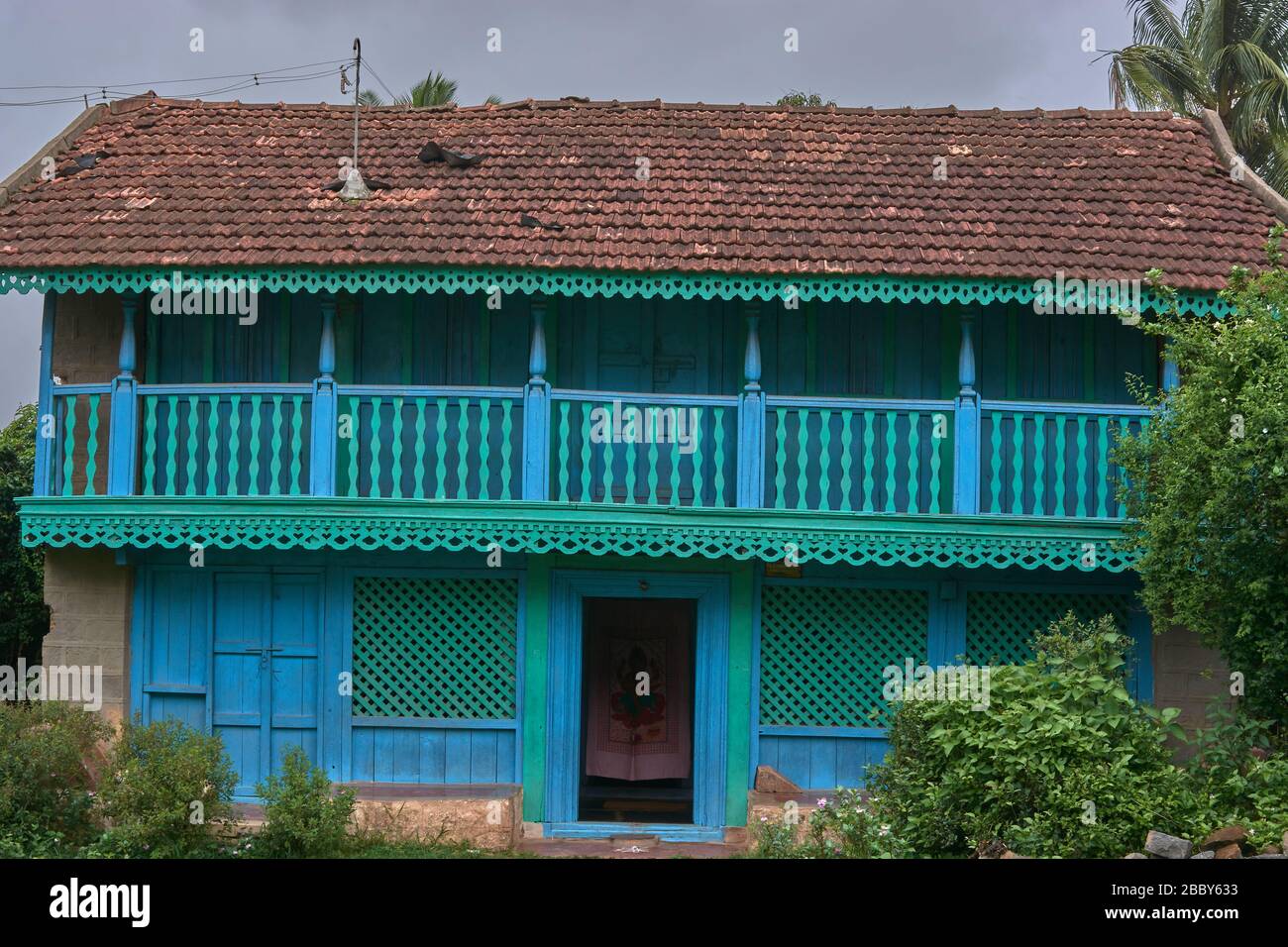 12 Jun 2013 Old house, rainy season Mundgod, Karnataka, india, asia Stock Photo