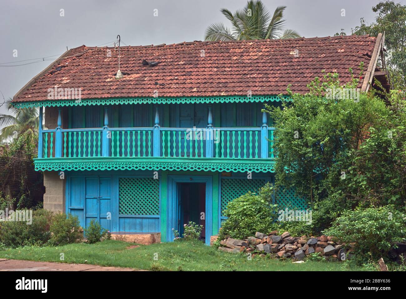 12 Jun 2013 Old house, rainy season Mundgod, Karnataka, india, asia Stock Photo