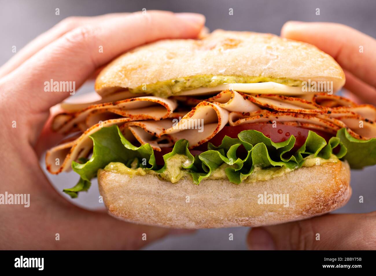 Fresh and healthy pesto turkey sandwich Stock Photo Alamy