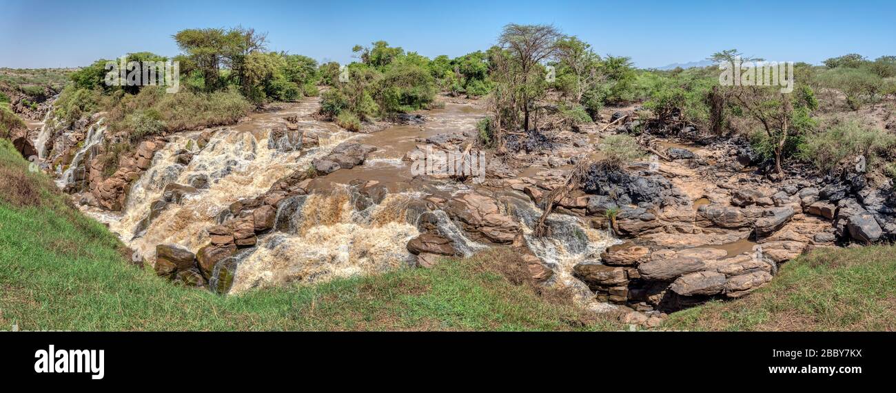 wide panorama of beautiful waterfall in Awash National Park. Waterfalls ...